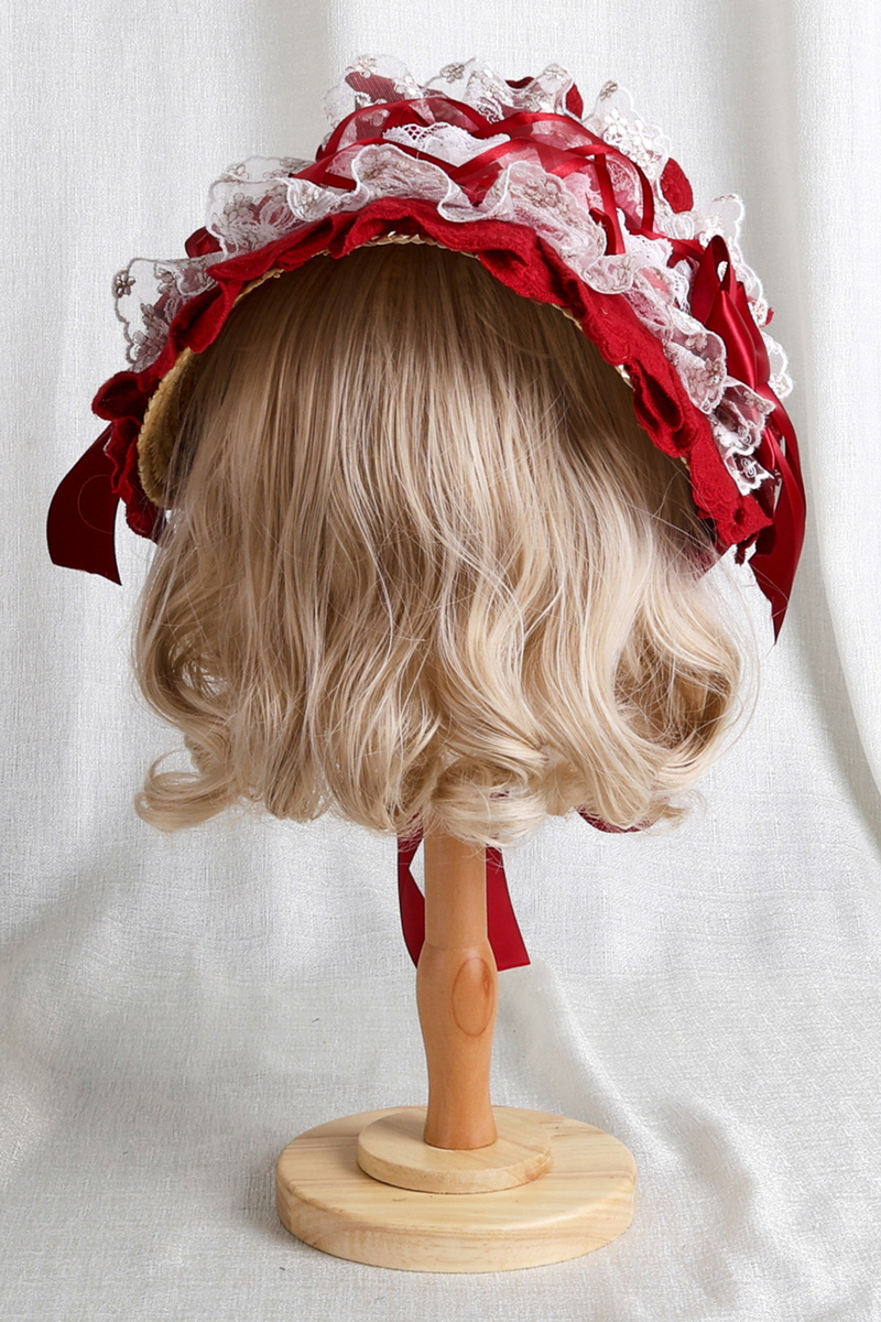 Rose Lace Lolita Bonnet + Hat + Hairband + Clip Hat + Crown