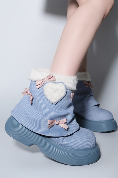 Velvet Ribbon Heart Short Boots