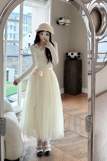Noble French Lace Top + Flare Tulle Skirt