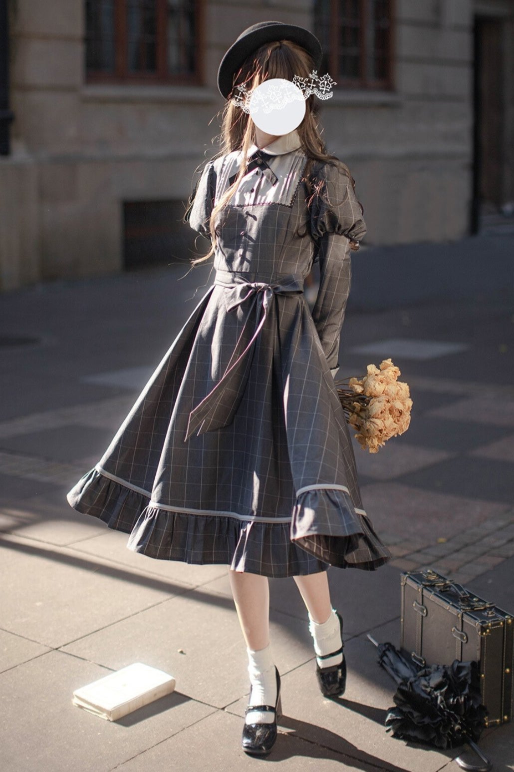 [pre-order] Gray Check Waist Dress
