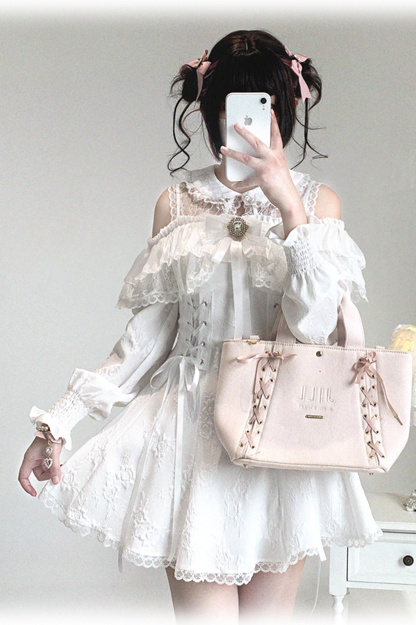 Off Shoulder Lace Up Lace Dress