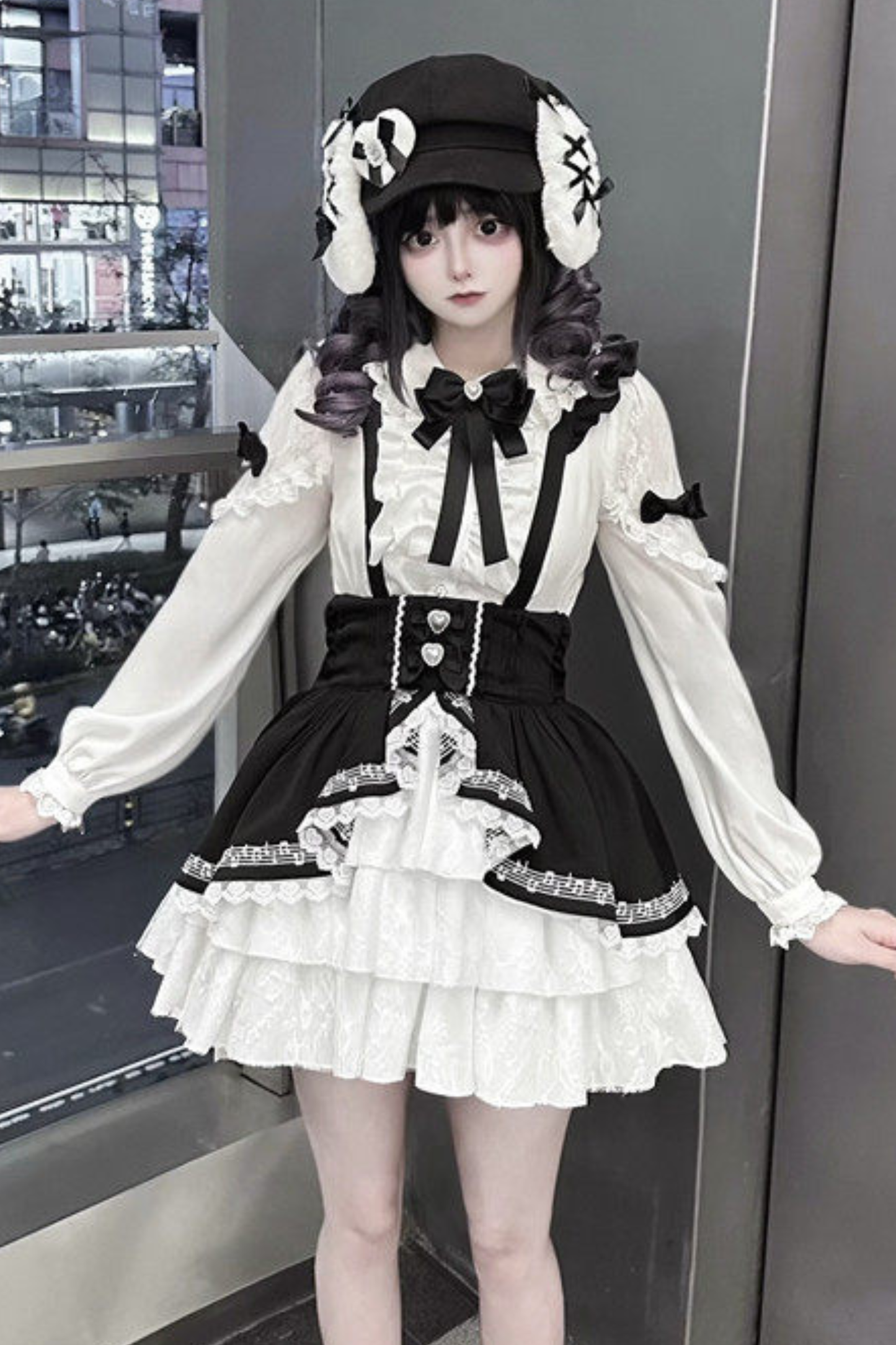 Lace Shirt + Tiered Bib Skirt