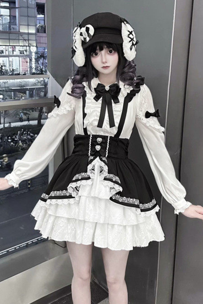 Lace Shirt + Tiered Bib Skirt