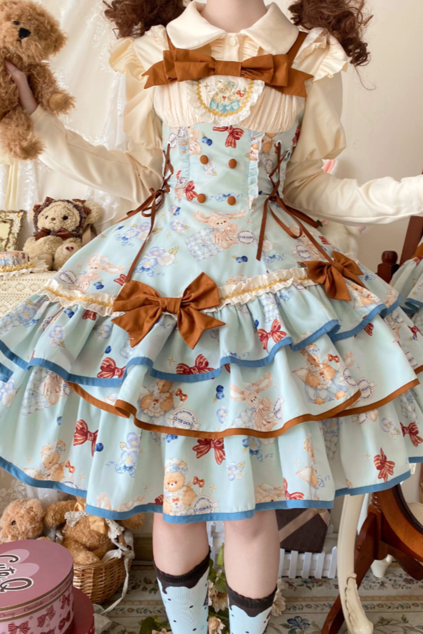 Seaside Bear Tea Party Lolita Dress + Cape
