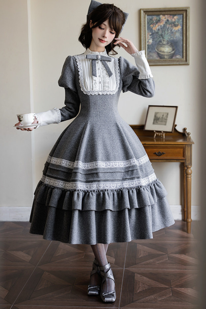 Ruffled Cape Coat + Dress + Hair Accessories + Brooch
