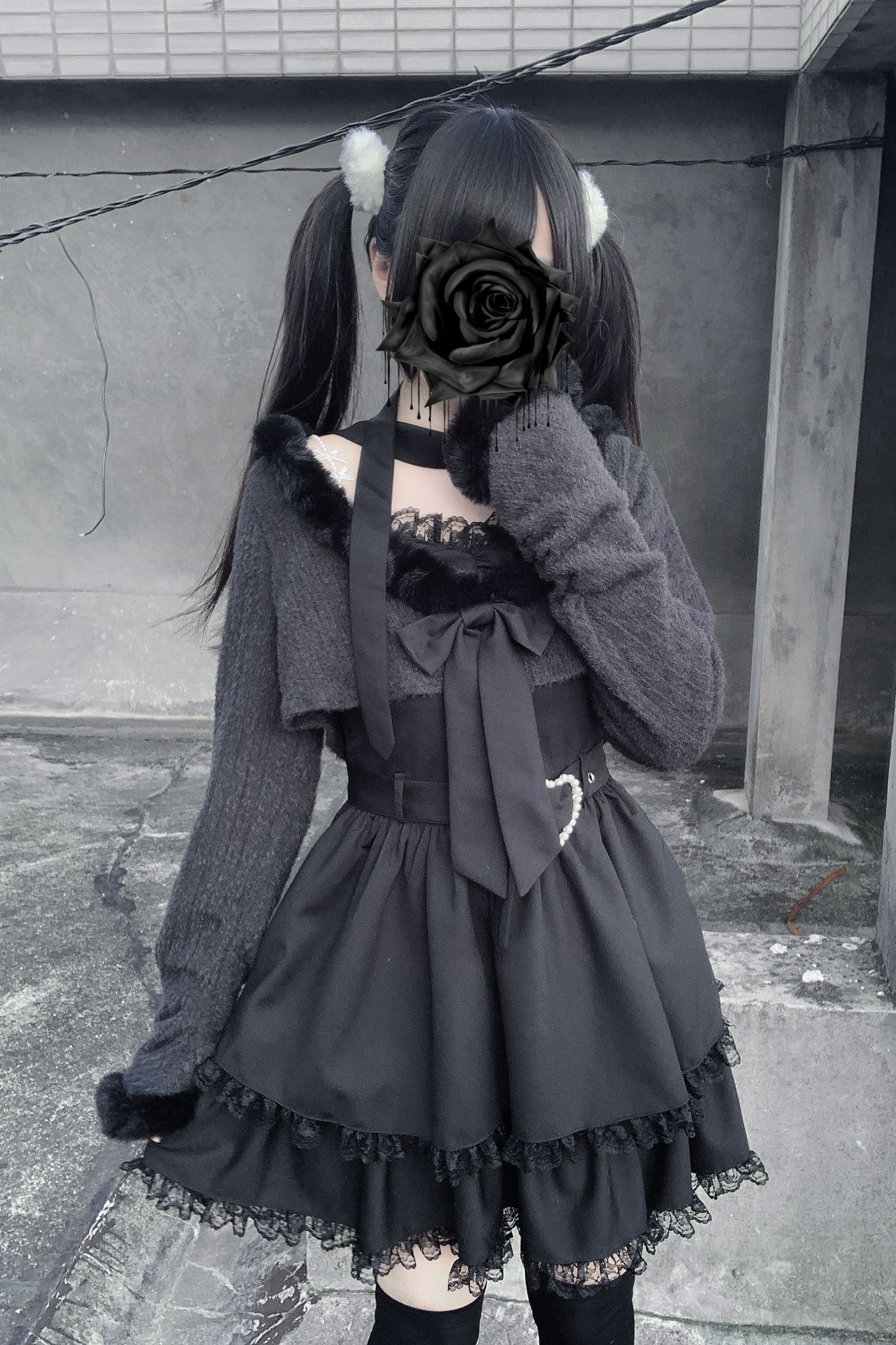 Jirai Suspender Skirt + Short Cardigan