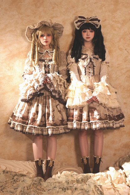 Briana Bear Print Dream Doll Lolita Dress + Jsk + Skirt + Shirt + Petticoat