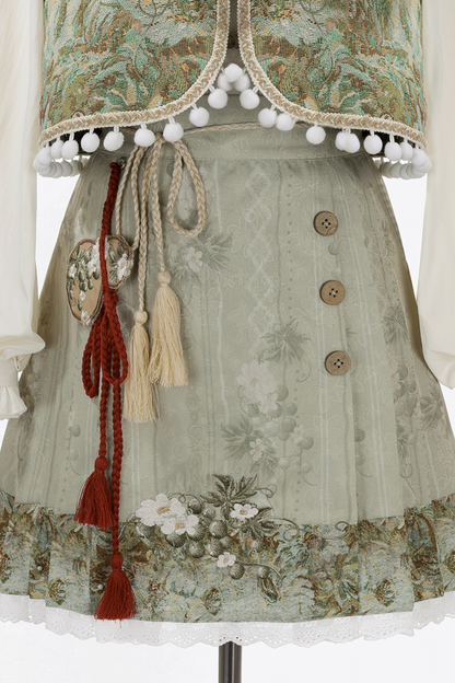 Forest Chinese-style Vest + Blouse + Skirt