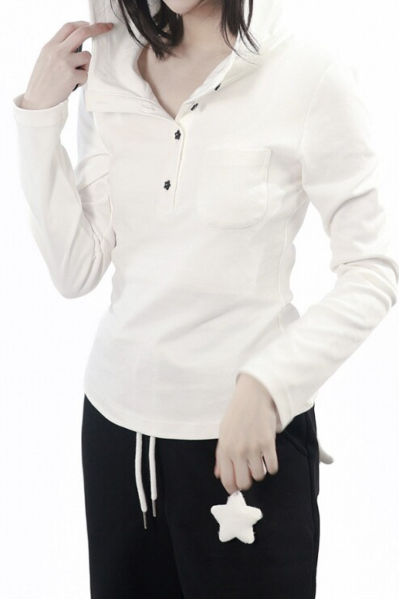 Star Button Hooded Top