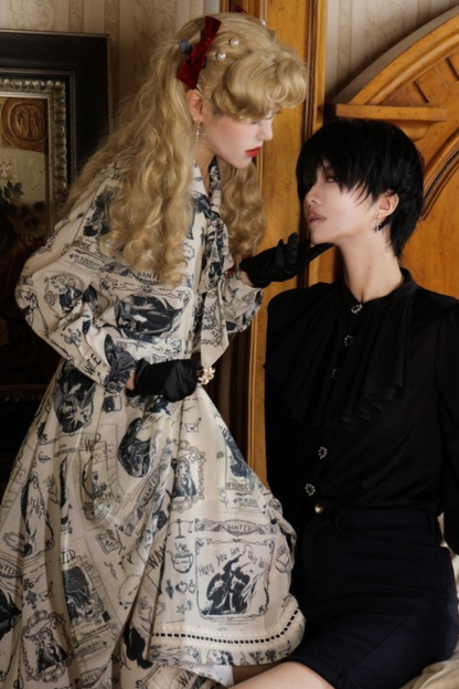 Lantern Sleeve Ribbon Handsome Blouse
