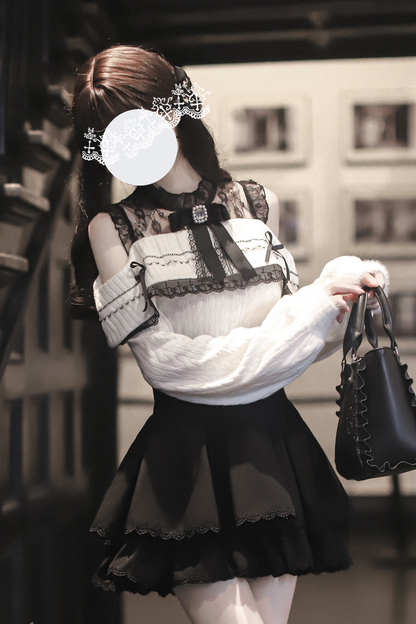 Ribbon Knit Off the Shoulder + Mermaid Skirt + Short Skirt + Ribbon