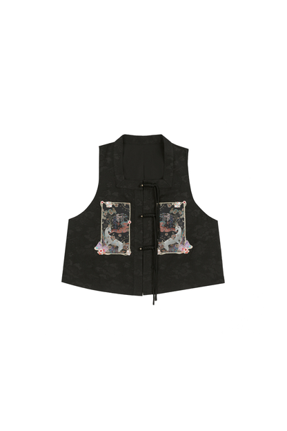 Dark Chinese-style Shirt + Vest + Skirt