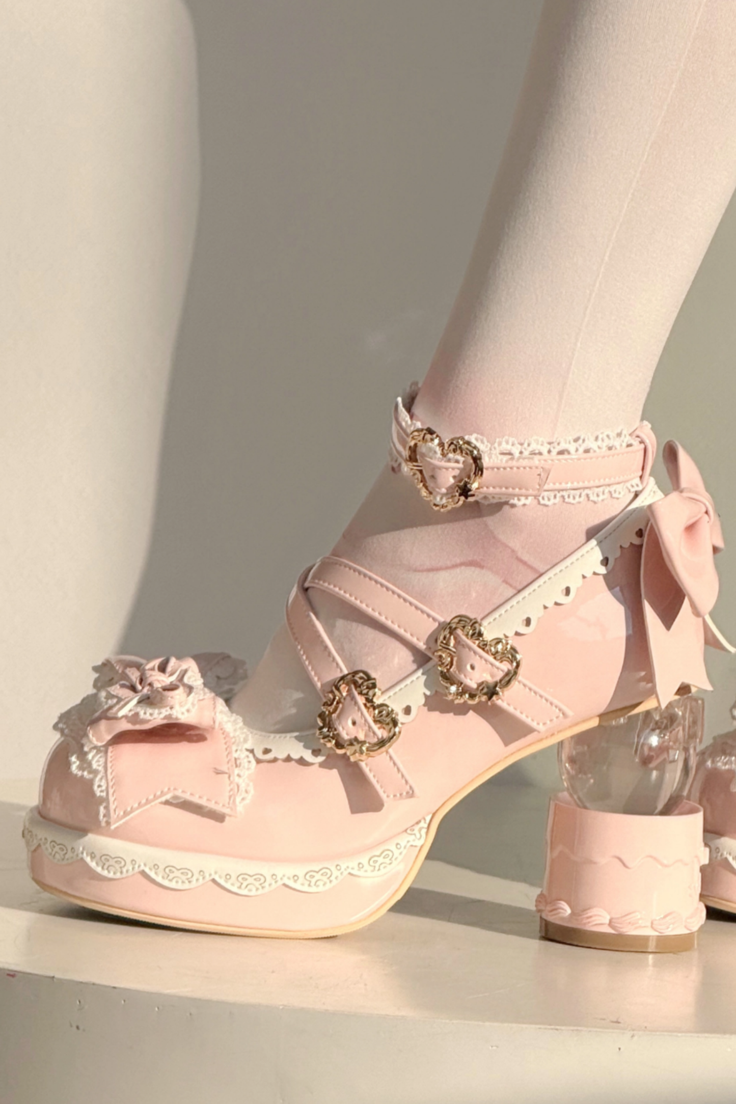 Ribbon Lace Lolita Crystal Heels