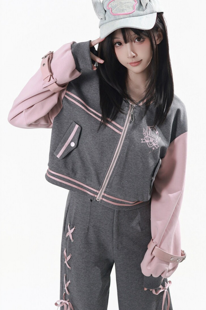 Sailor Collar Jacket + Pleated Skirt + Long Pants