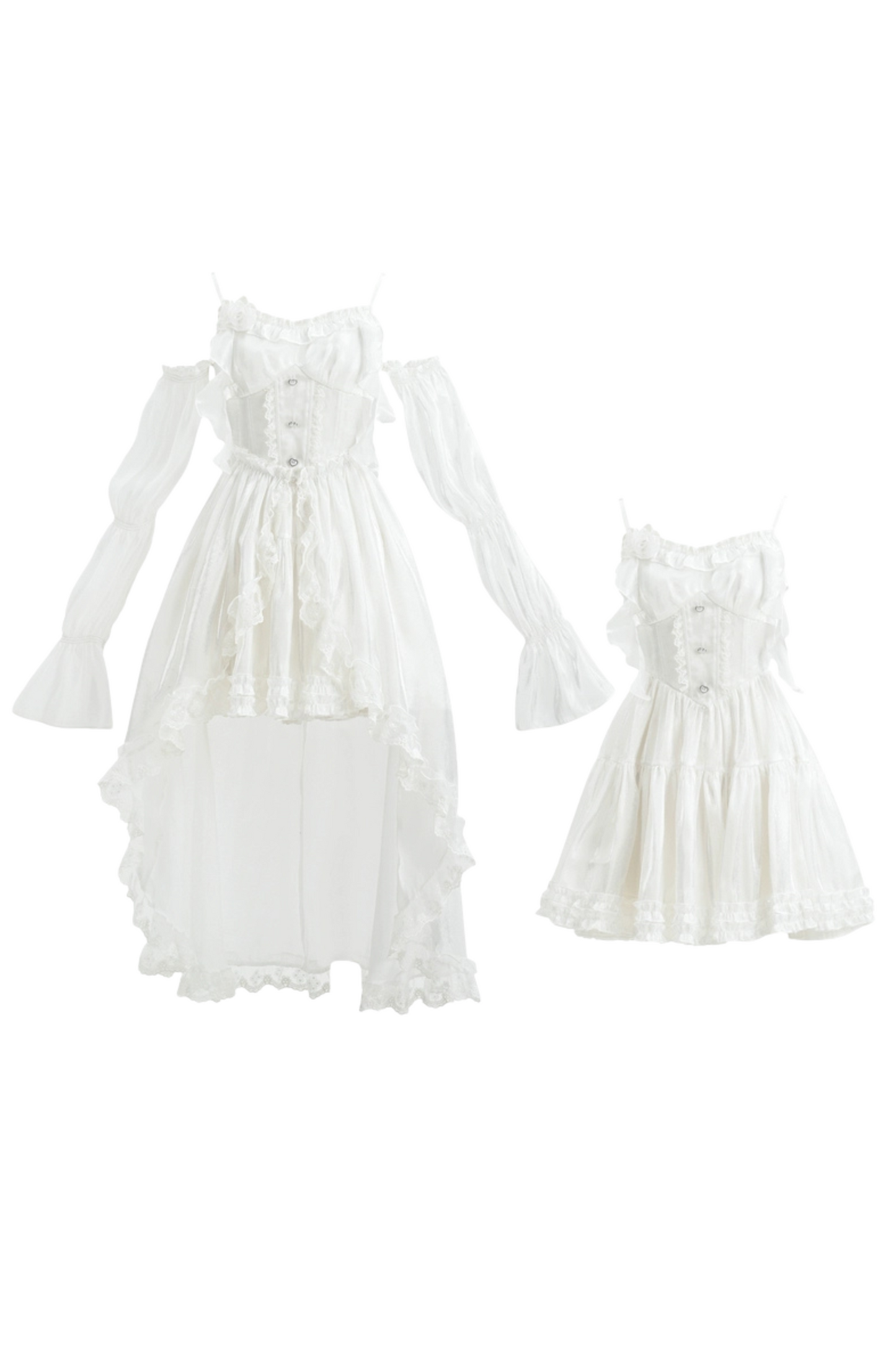 Heavy Shatin Drape Camisole Dress + Lace Asymmetric Shawl