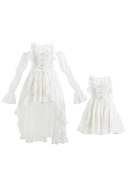 Heavy Shatin Drape Camisole Dress + Lace Asymmetric Shawl