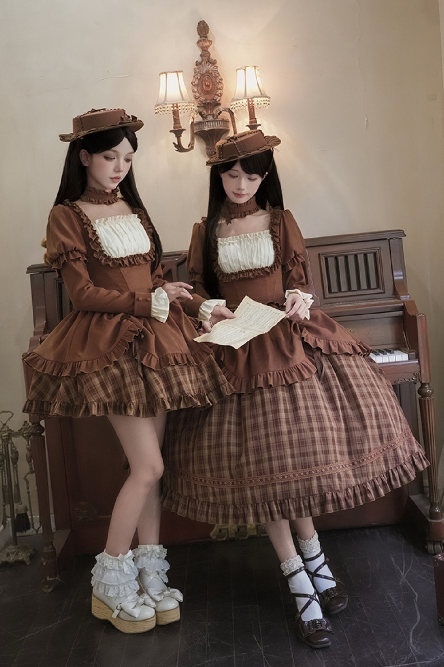 Sweet Checked Doll Dress + 2-way Ribbon + Bow + Hat