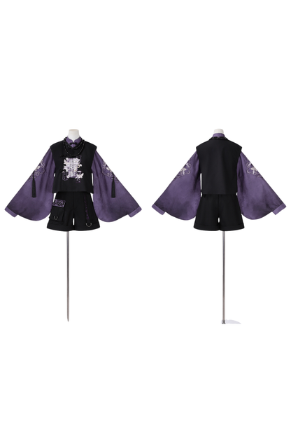 Dark Chinese-style Top + Vest + Shorts + Necklace