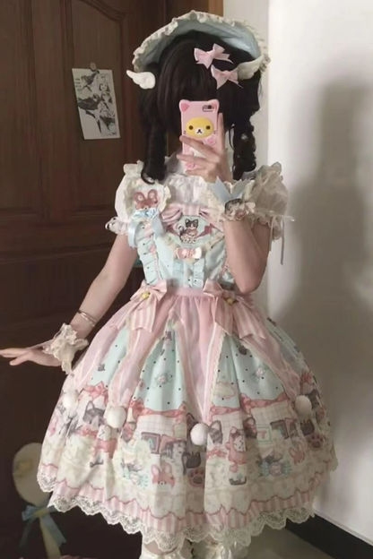 Cabinet Lolita Jumper Skirt + Dress + Brooch + Hairband + Bonnet + Apron + Hand Sleeves