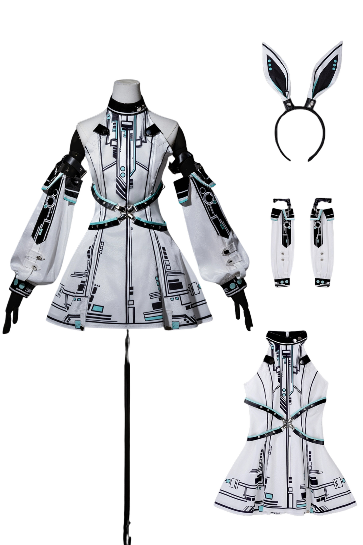 [reservation Product] Machine Warrior Lolita Technology Printed Dress + Sleeve + Bunny Ear Cutucha