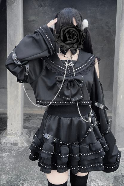 Dark Lace Outfit Top + Skirt