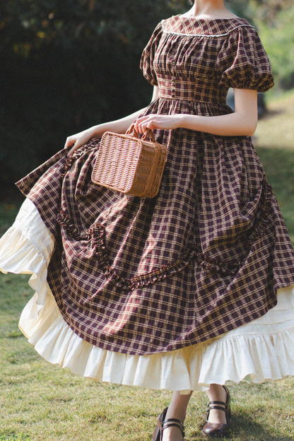 Forest Ward Retro Plaid Lolita Dress + Petticoat