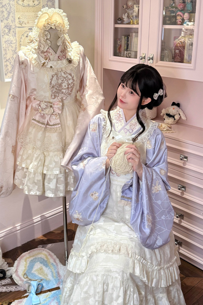 Chinese-style Pastel Top + Apron + Bow + Necklace + Brooch + Hair Accessories
