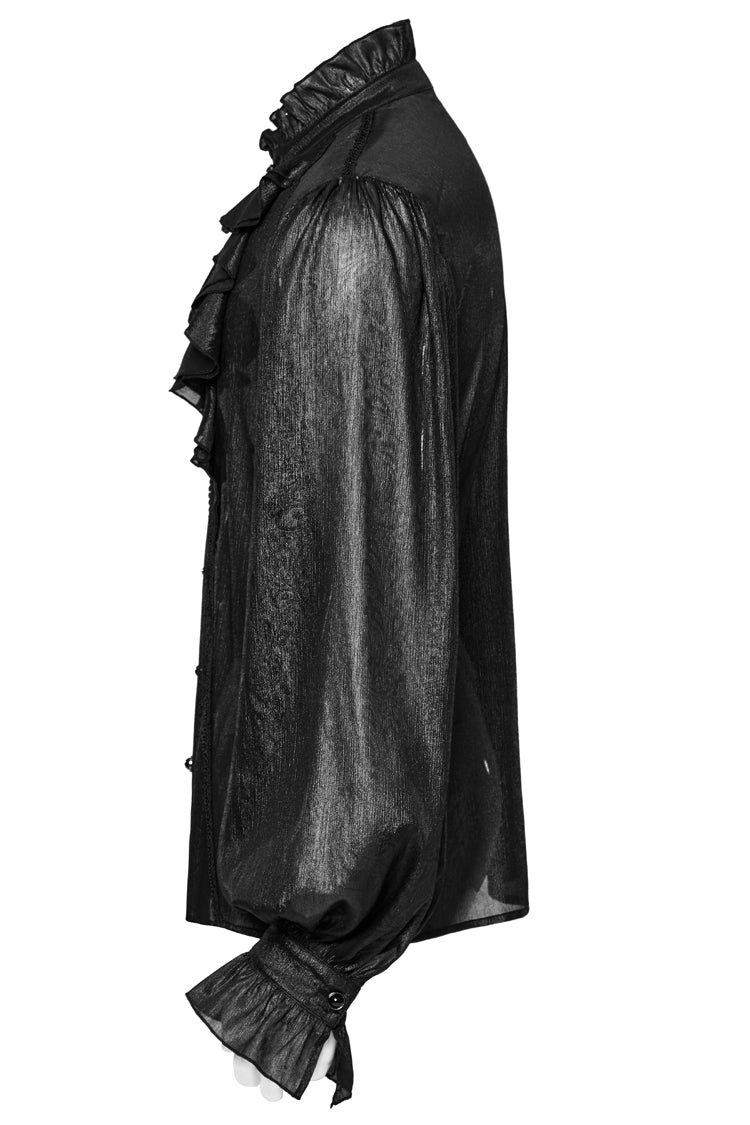 Black Stand Collar Jacquard Ruffle Gothic Blouse