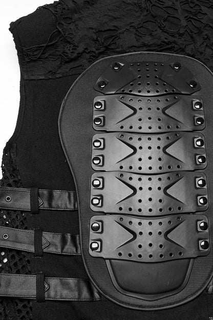 Black Stitching Mesh Rivet Buckle Punk Vest