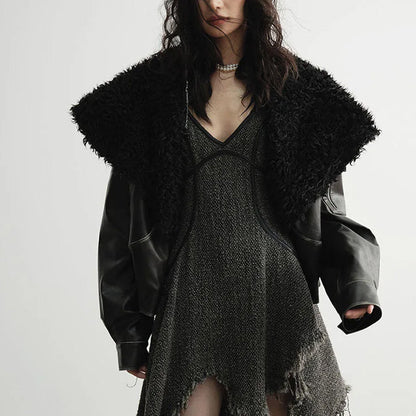 Faux Fur Leather Jacket Black