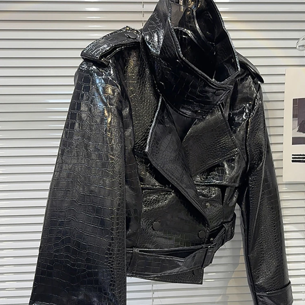 Cropped Leather Jacket Black
