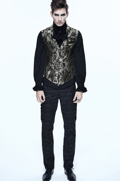 Black/silver Jacquard Printed Button Gothic Vest