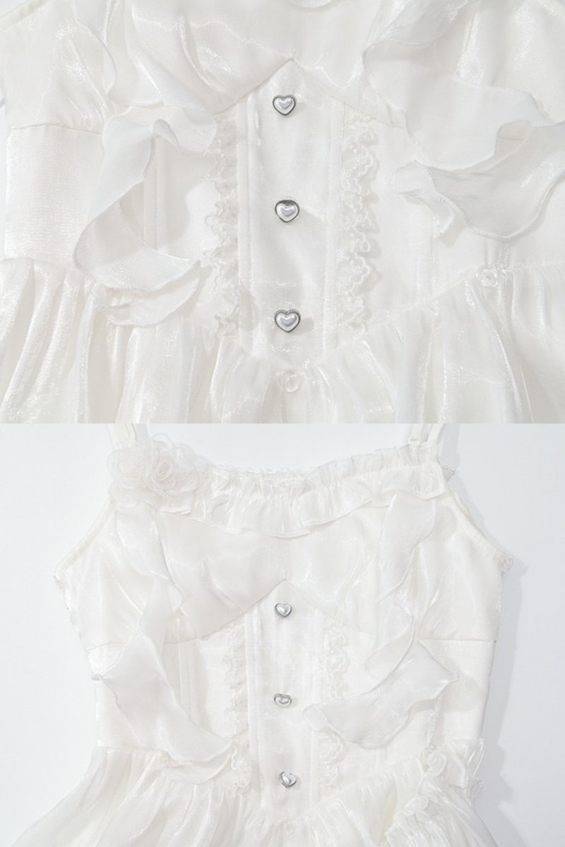Heavy Shatin Drape Camisole Dress + Lace Asymmetric Shawl