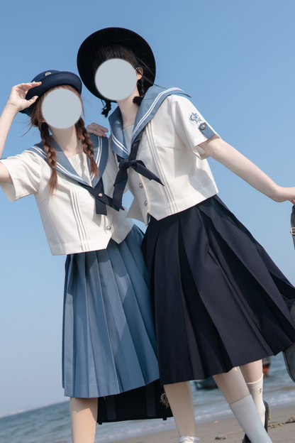 Retro College Sailor Shirt + Ribbon + Skirt
