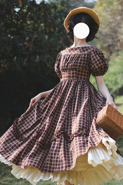 Forest Ward Retro Plaid Lolita Dress + Petticoat