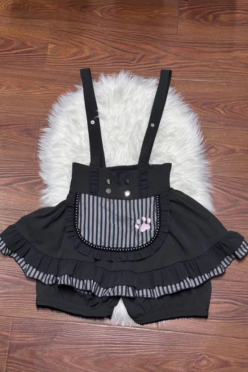 Cat Puff Sleeve Top + Suspender Skirt + Pants + Hat
