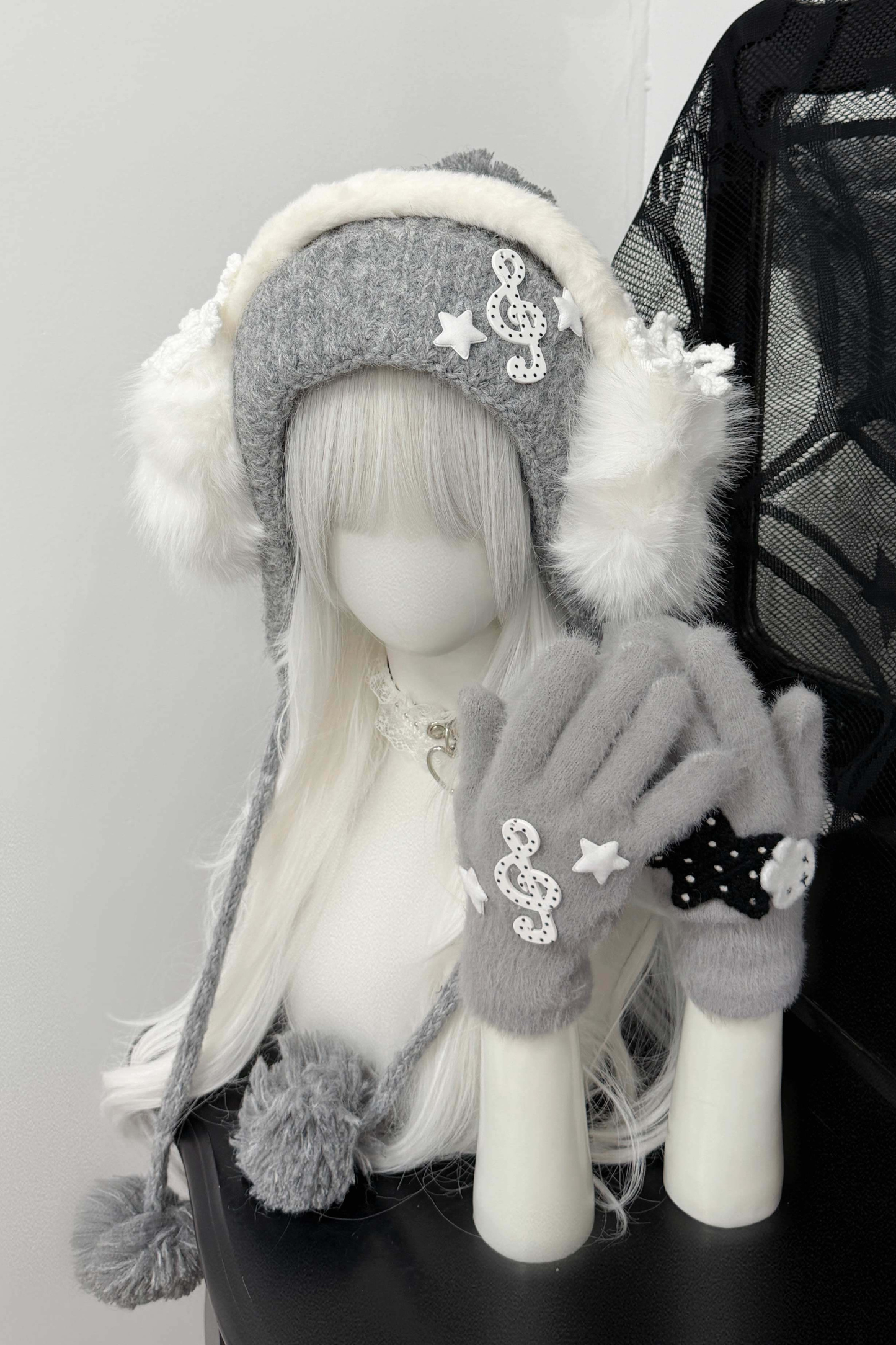 Snow Music Knit Hat + Ear Muffs