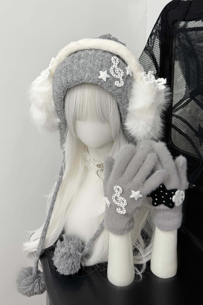 Snow Music Knit Hat + Ear Muffs