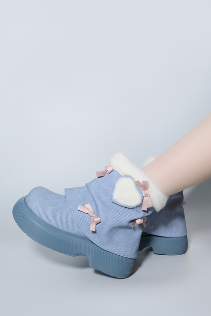 Velvet Ribbon Heart Short Boots
