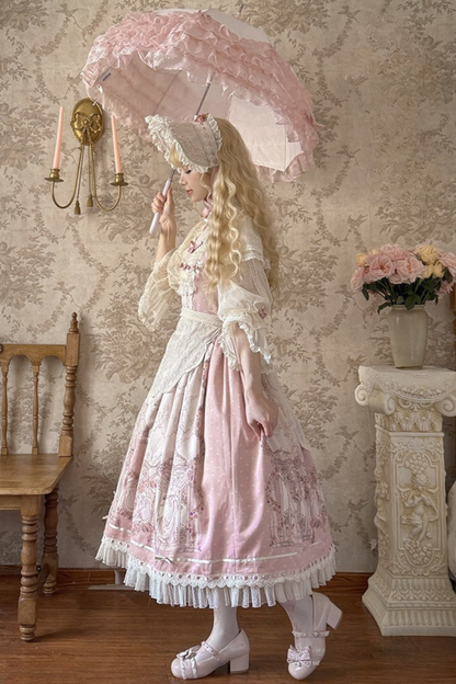 [pre-order Deadline: April 26] Rococo Lace Pink Classic Lolita Dress + Apron + Bonnet