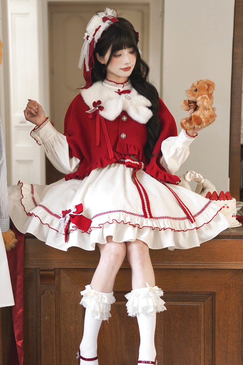 Red Wish Ribbon Dress + Cape