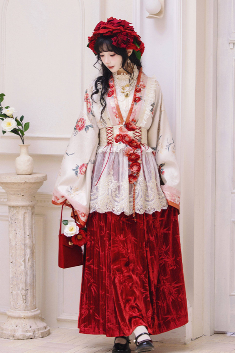 Chinese-style Design Top + Long Skirt + Apron