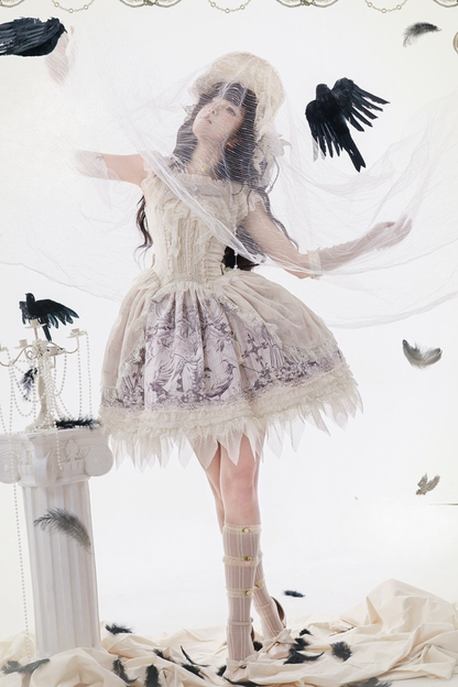 [pre-order] Sweet Lolita Feather Dress + Bonnet + Clips