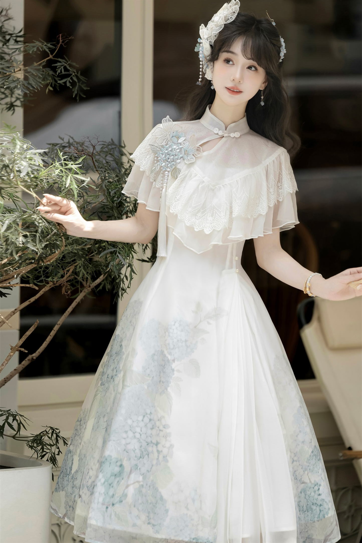 Hydrangea Letter Lolita Suspender Dress + Shawl