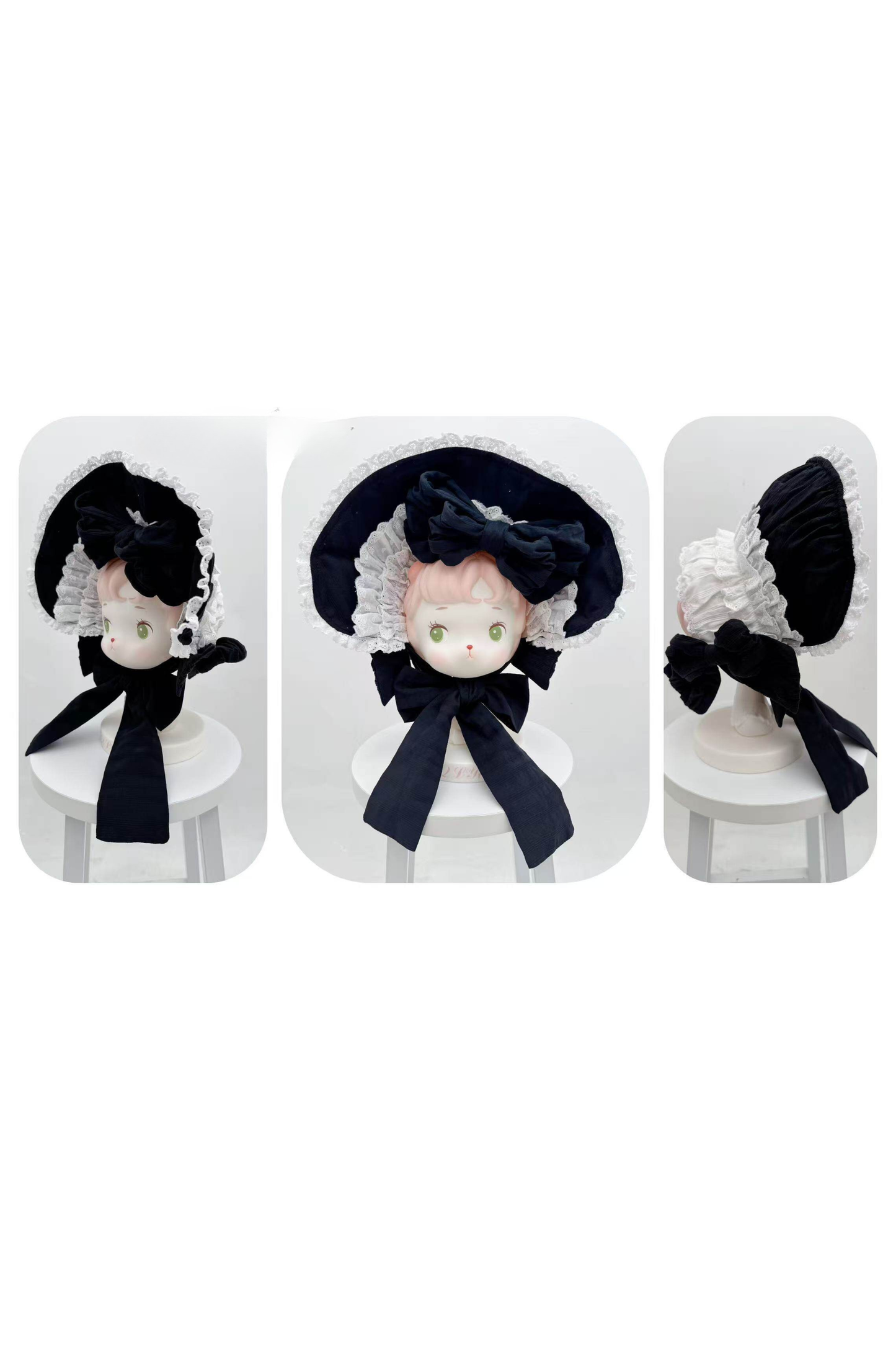 Monochrome Doll Lolita Dress + Headband + Bonnet + Clip