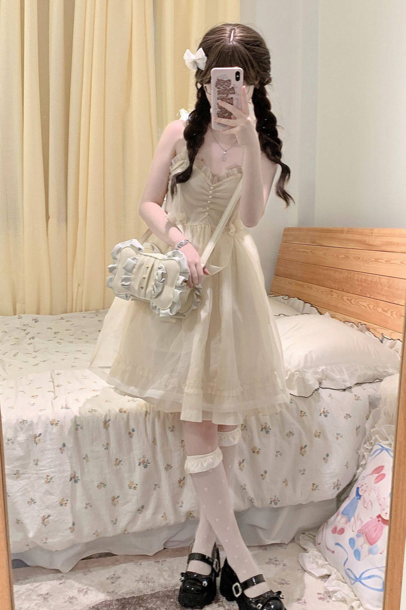 Cream Ribbon Mini Crossbody Bag