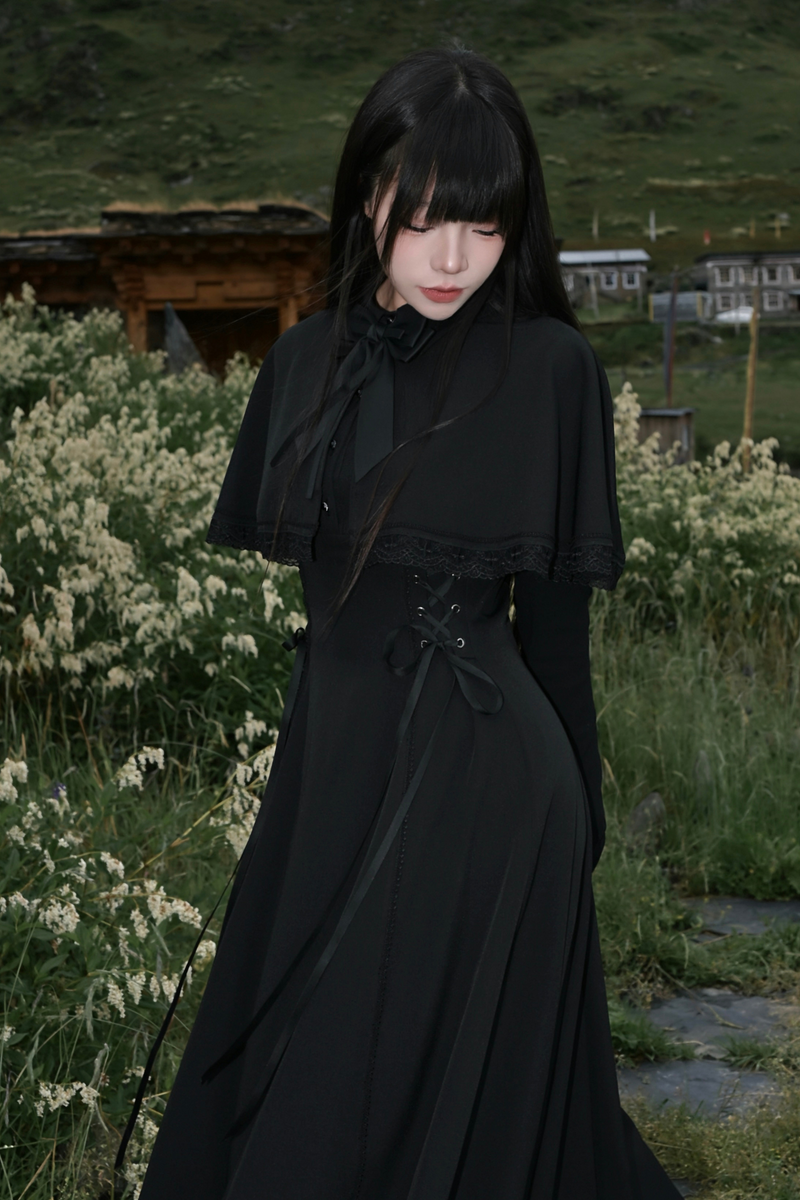 French Cape Dark Dress