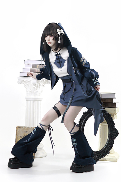 Subculture Cat Ear Hooded Jacket + Asymmetrical Dress + Leg Warmers + Ring
