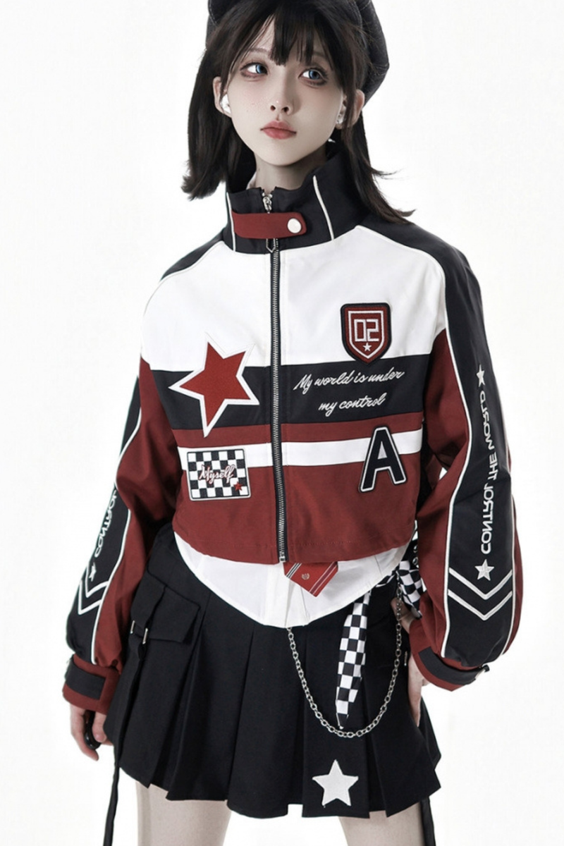 Biker Jacket + Shirt With Tie + Skirt + Belt