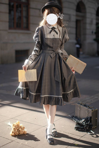 [pre-order] Gray Check Waist Dress